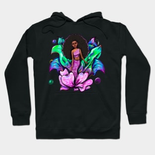 Top 10 of the Best Mermaid gifts 2022 Coco the Magical rainbow mermaid with brown eyes, flowing Afro hair and caramel brown skin - light background Hoodie